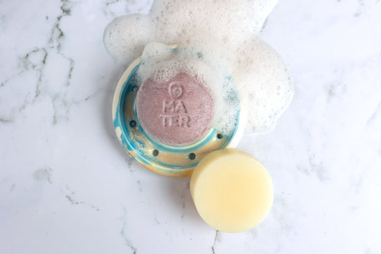 MATER Beauty solid shampoo bar and solid conditioner bar with bubbles