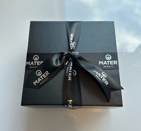 Deluxe gift packaging / MATER Beauty branded gift box with ribbon